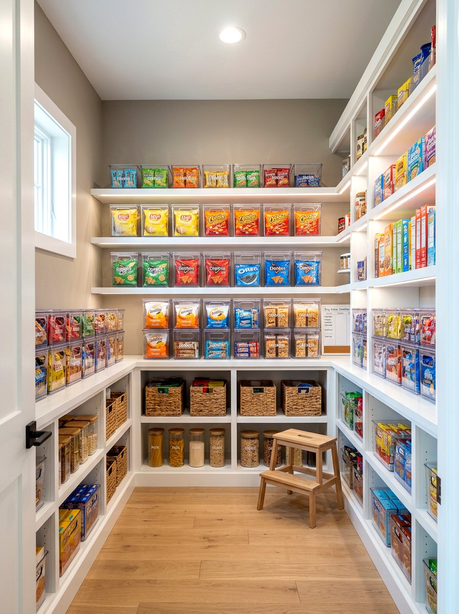 Clear stackable plastic bins - 30 food container organization ideas