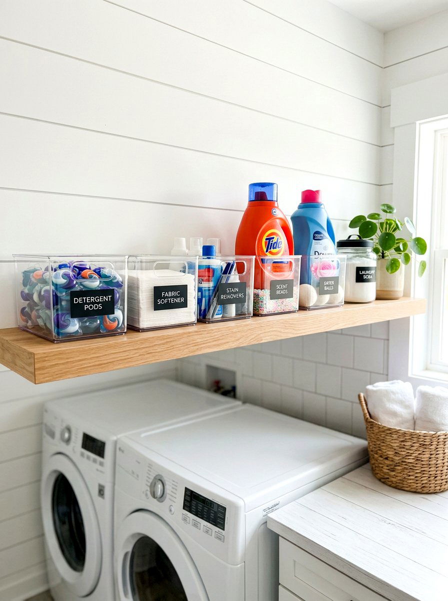 Clear storage bins for laundry room - 30 cleaning supply storage ideas