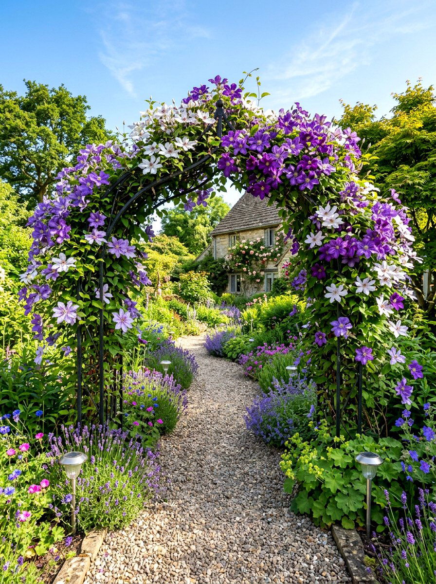Clematis Covered Garden Entrance - 30 arbor garden entrance ideas