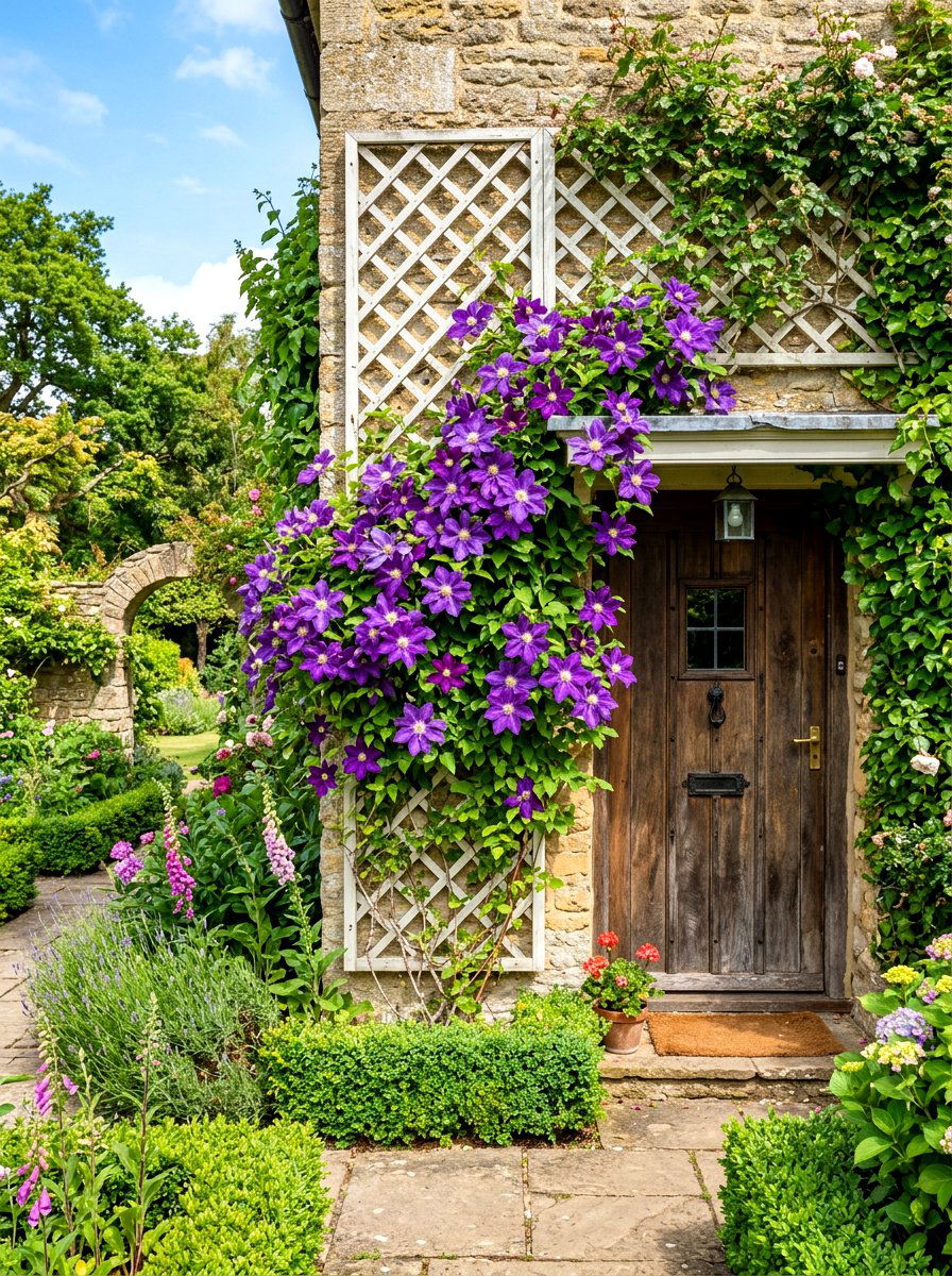 Clematis Door Trellis - 30 floral doorway ideas