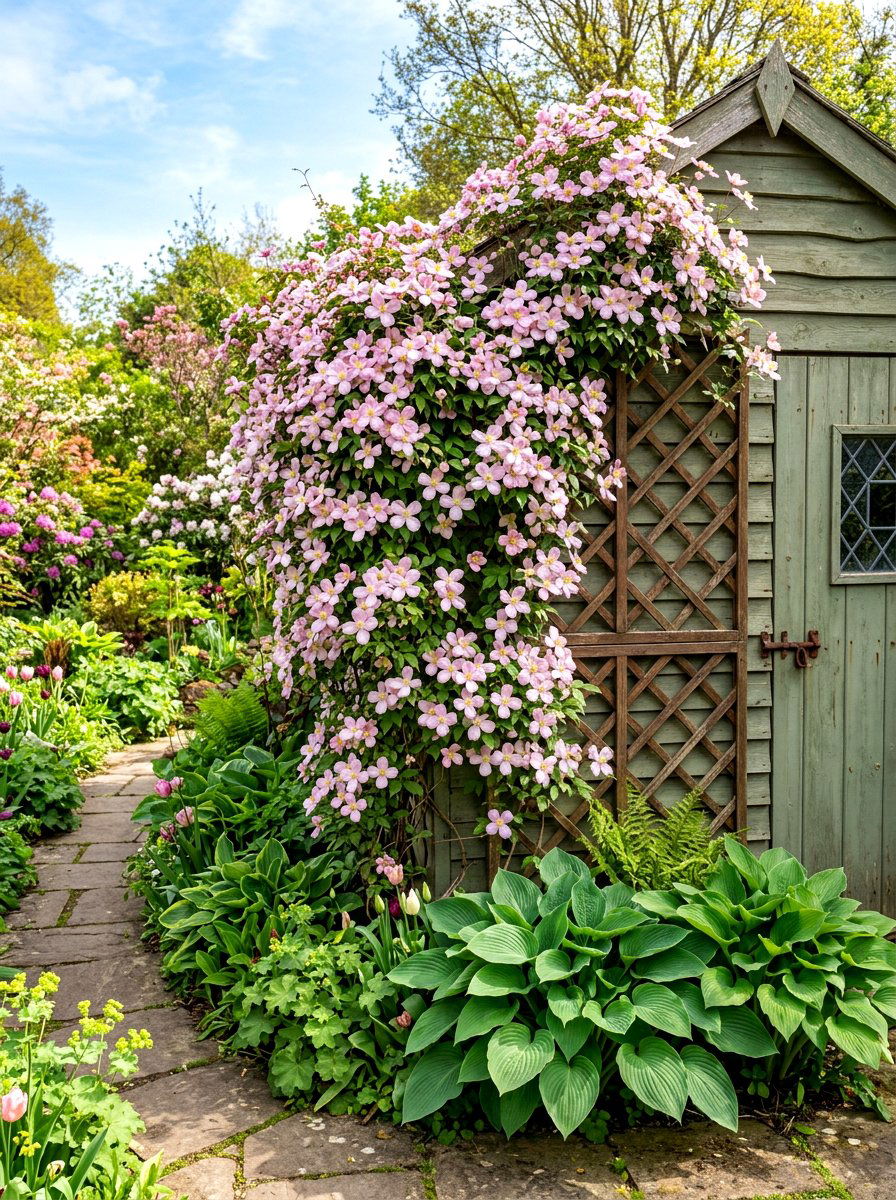 Clematis Montana Trellis - 30 fragrance garden ideas