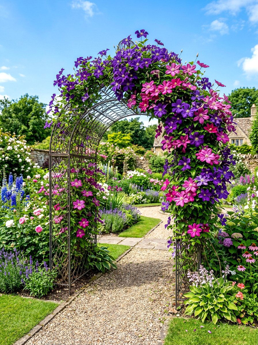 Clematis Trellis Arbor - 30 backyard arbor ideas
