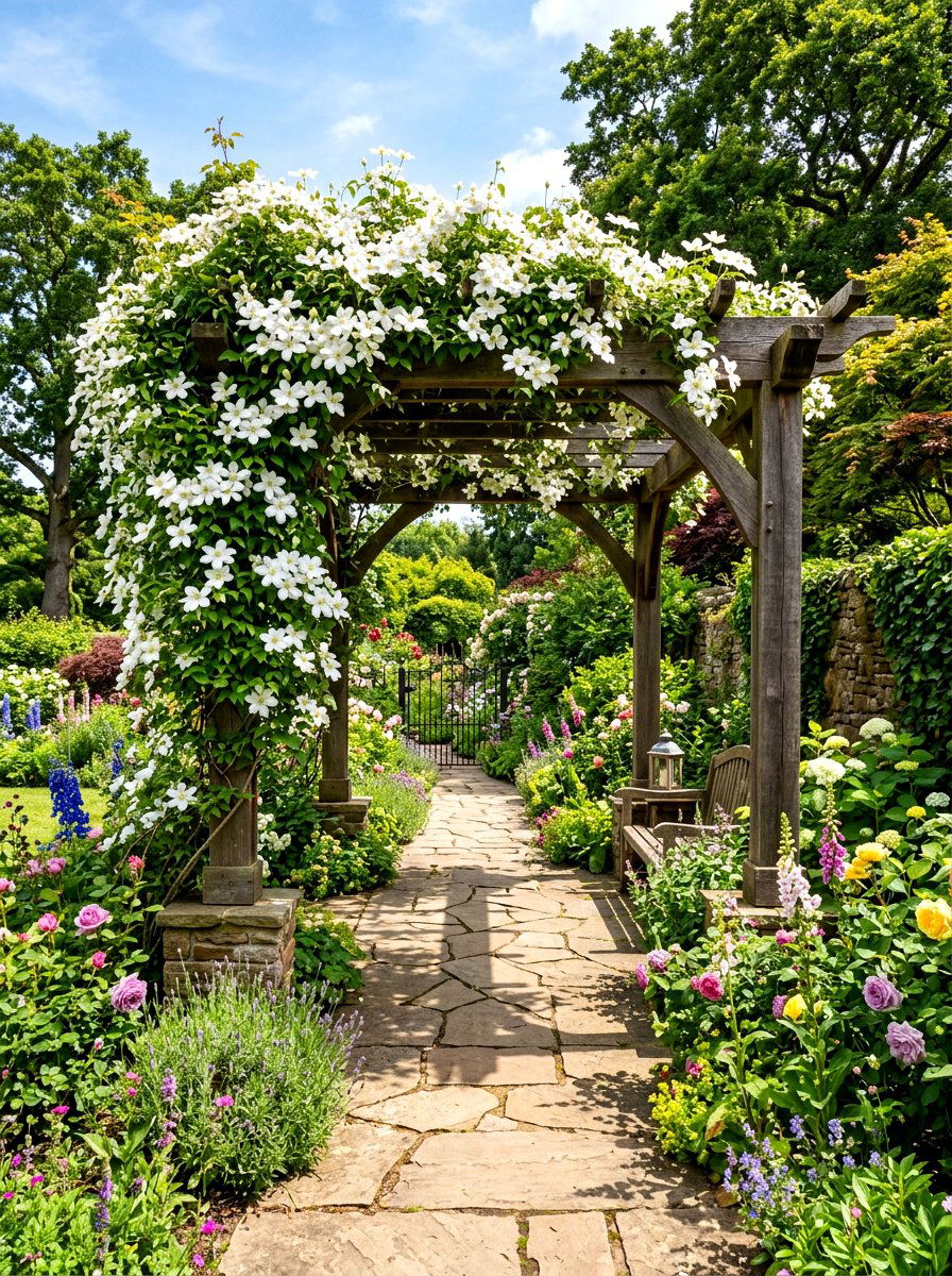 Clematis Vine Pergola - 30 fragrant pathway ideas