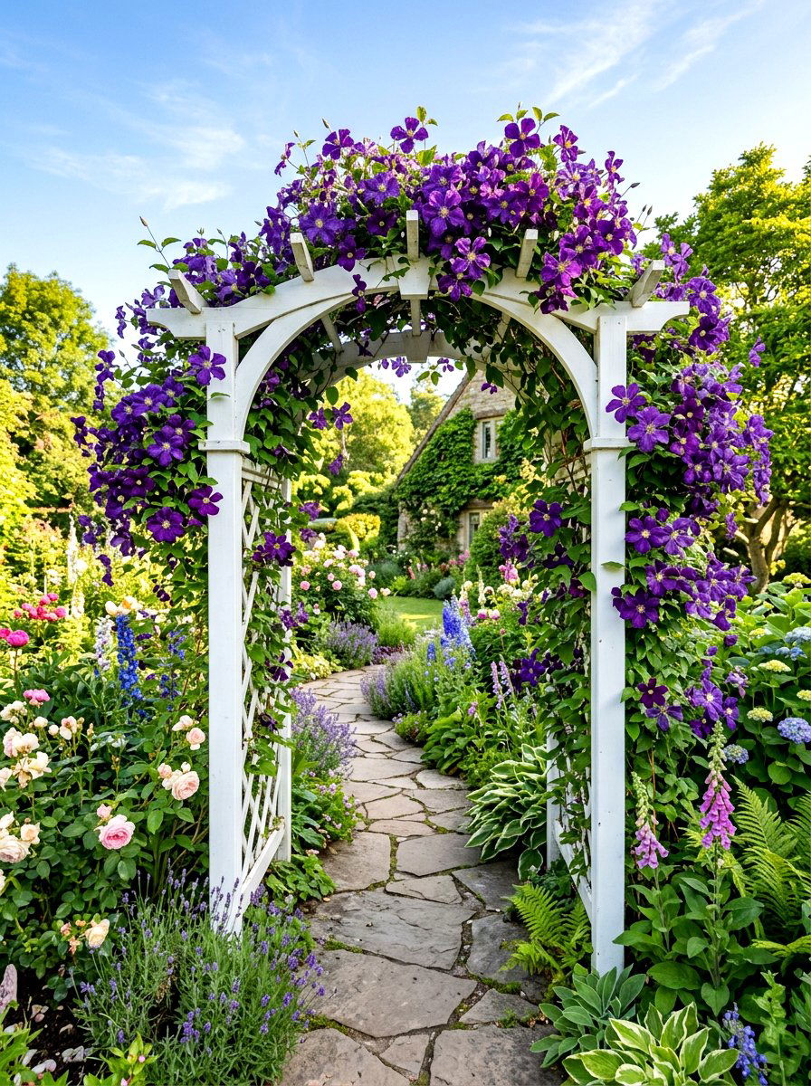 Clematis Vine Trellis - 30 flower bed plant ideas