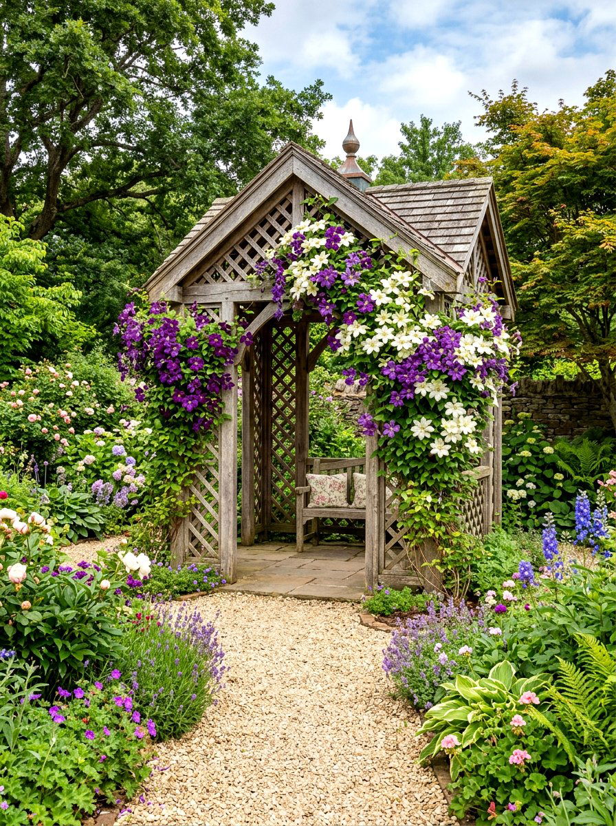 Clematis gazebo garden trellis - 30 gazebo flower garden ideas