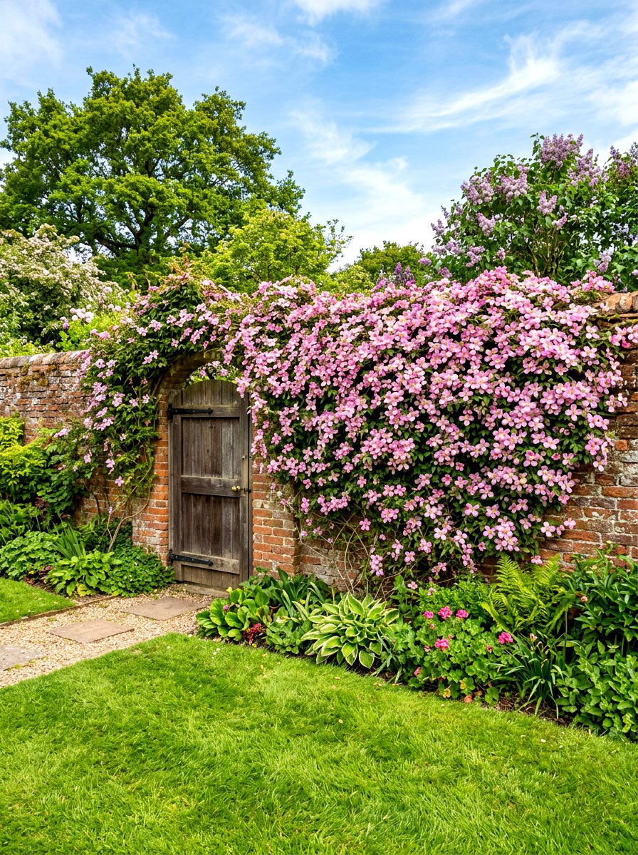 Clematis montana wall - 30 fragrance garden backyard ideas