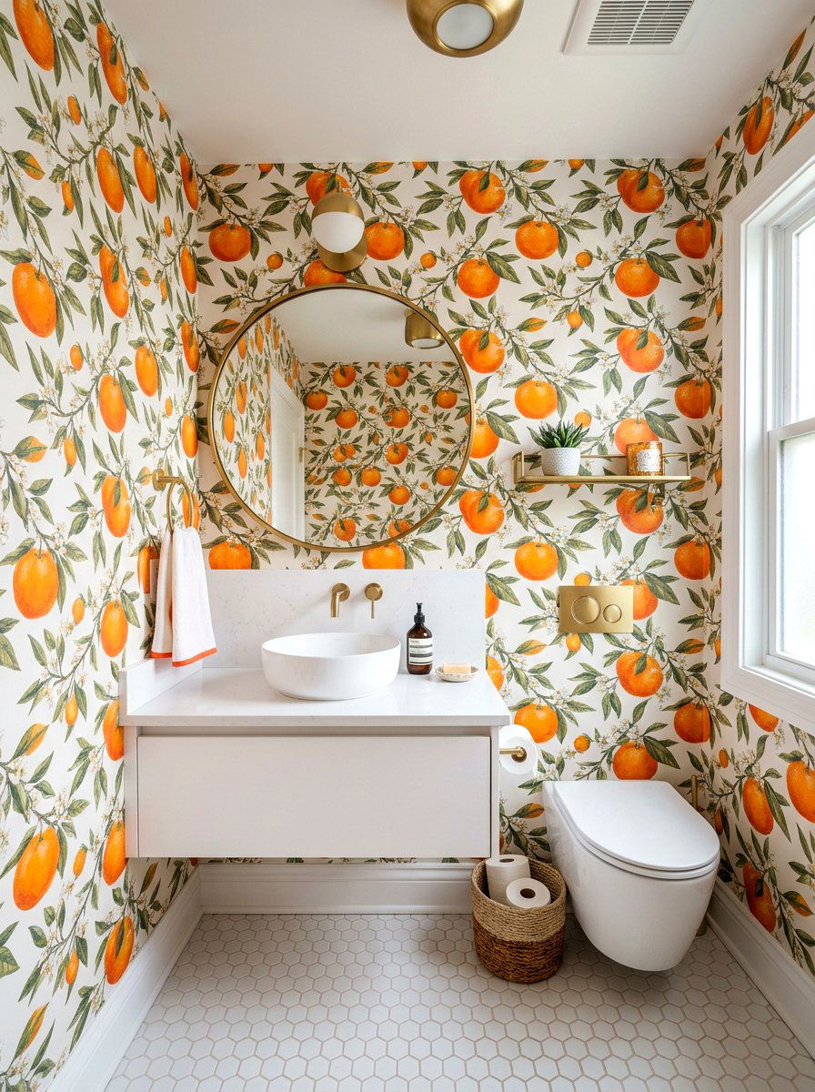 Clementine Wallpaper - 30 fruit wallpaper powder room ideas
