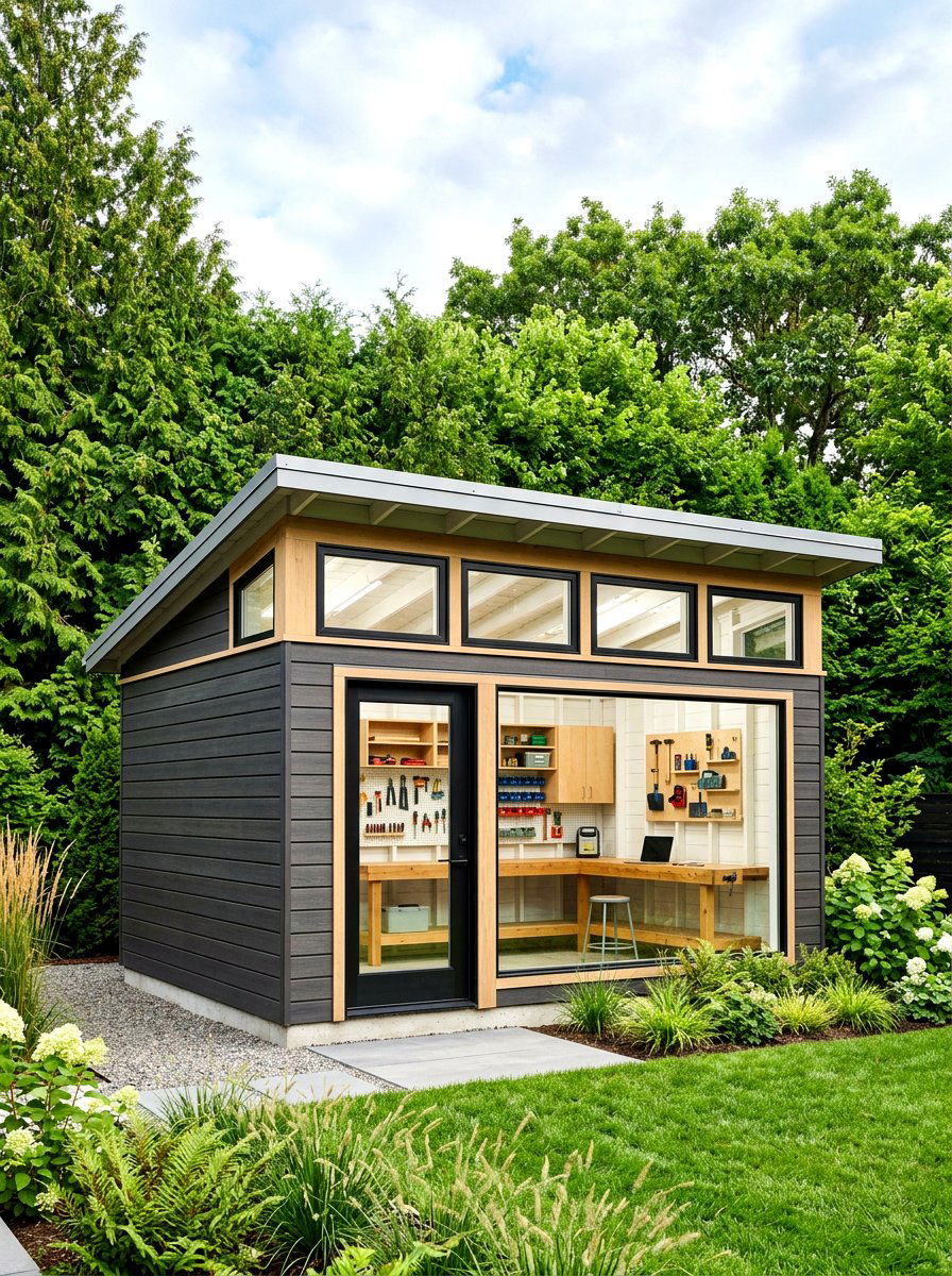 Clerestory Window Shed - 30 backyard workshop shed ideas