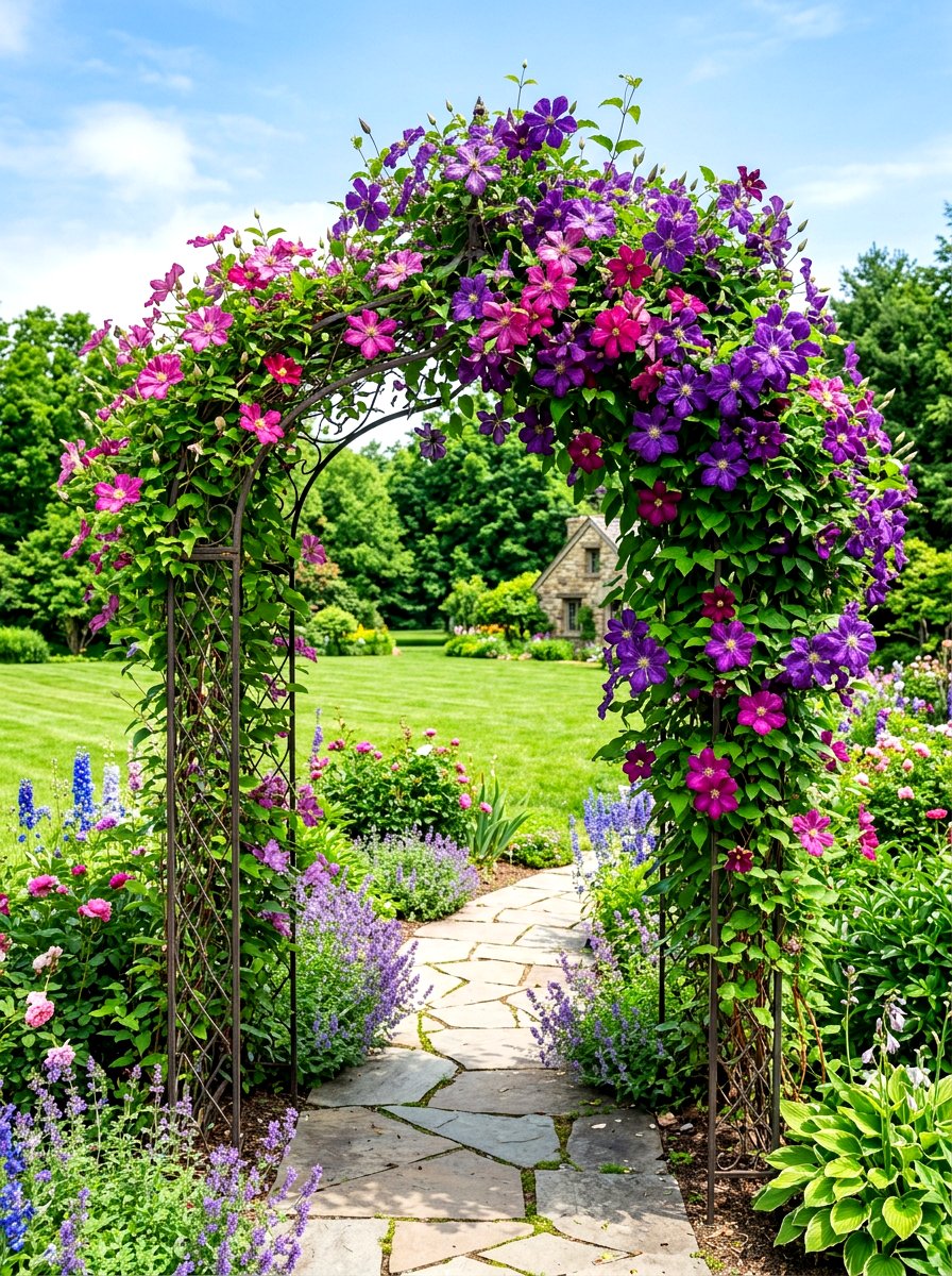 Climbing Clematis Arbor - 30 arbor walkway ideas