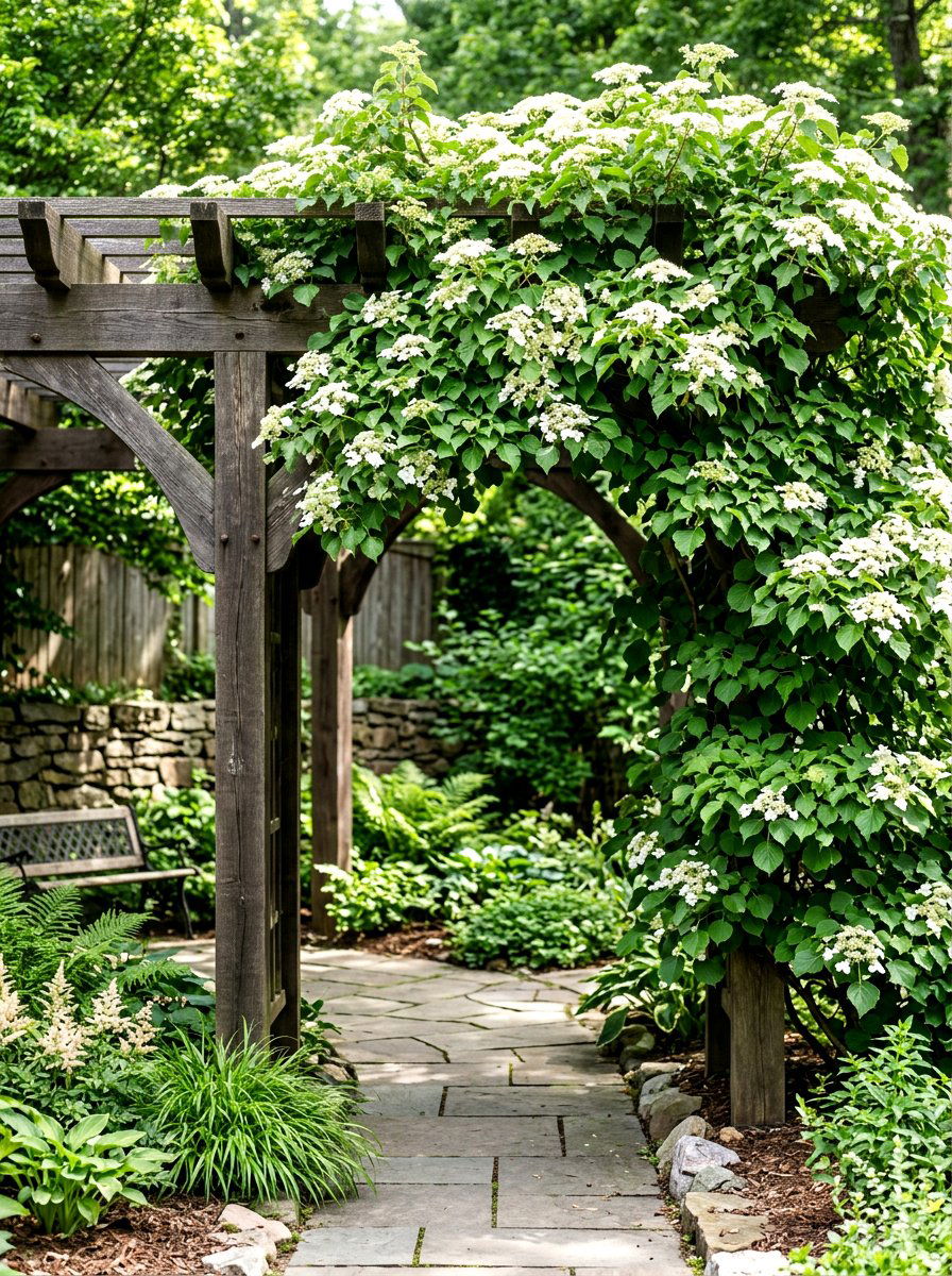 Climbing Hydrangea Shaded Arbor - 30 climbing archway ideas