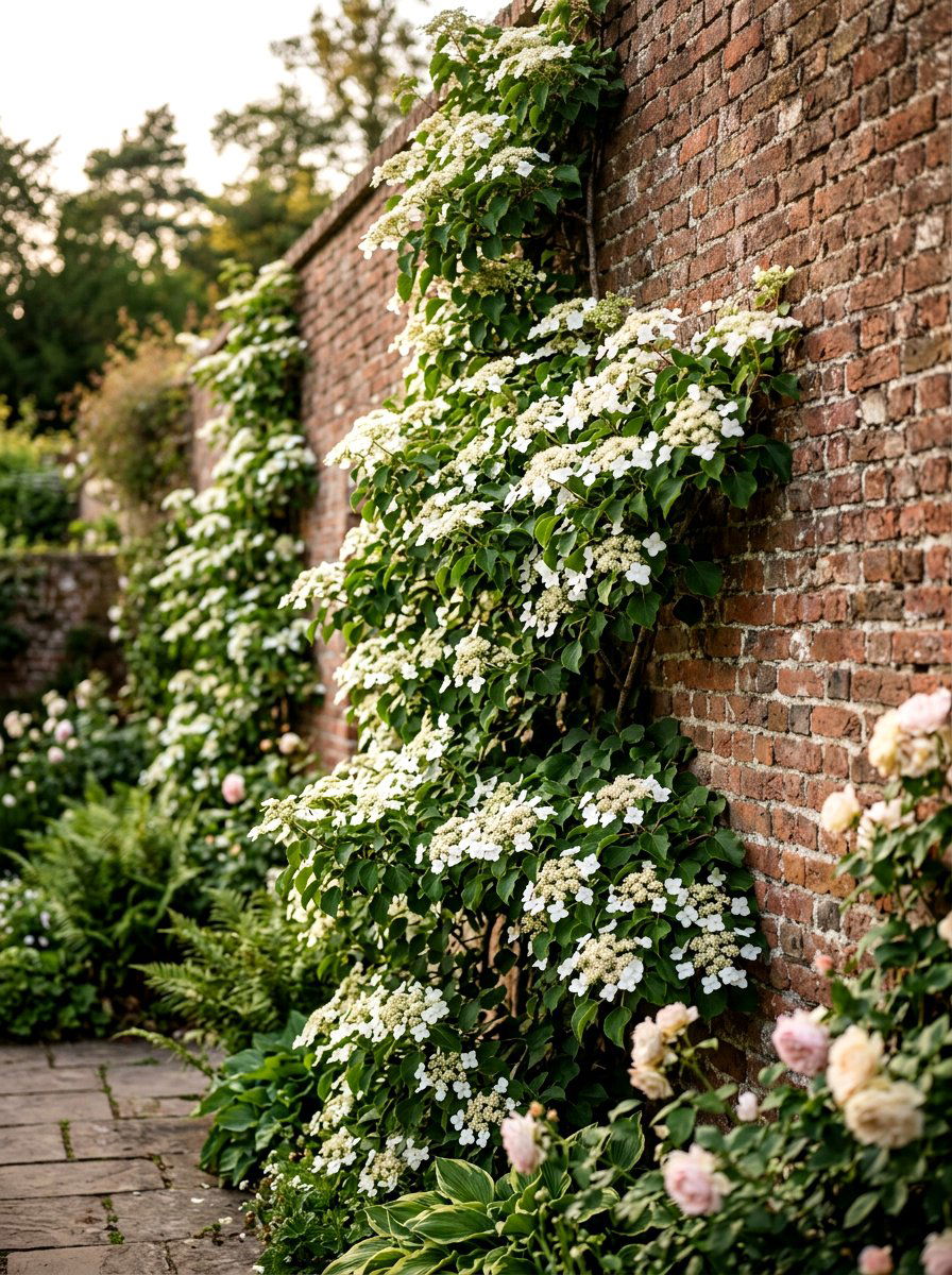 Climbing Hydrangea Wall - 30 hydrangea garden border ideas