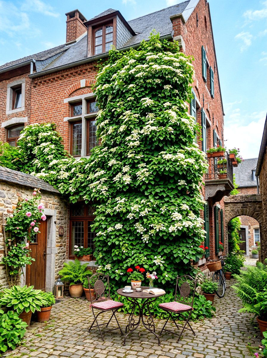 Climbing Hydrangea Wall - 30 hydrangea garden ideas