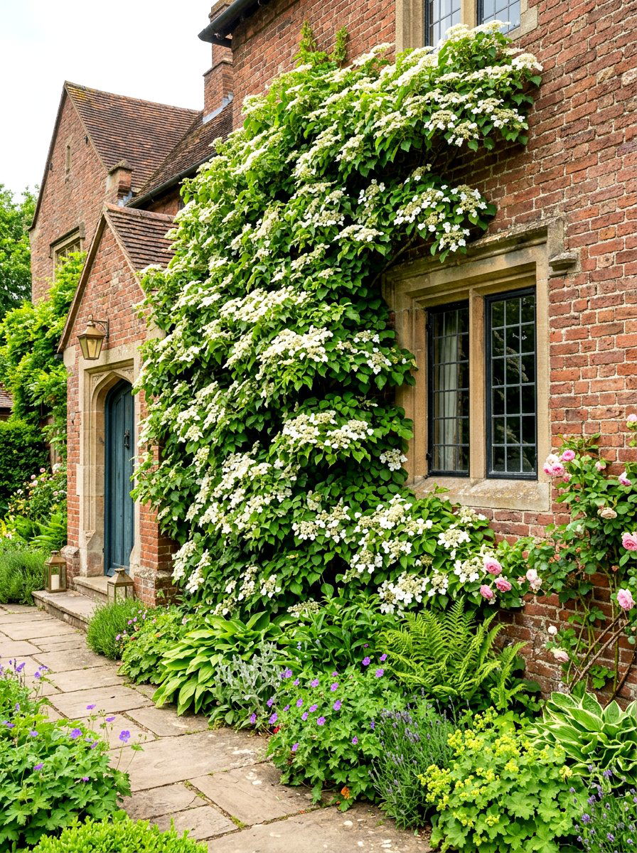 Climbing Hydrangea Wall - 30 hydrangea border curb appeal ideas