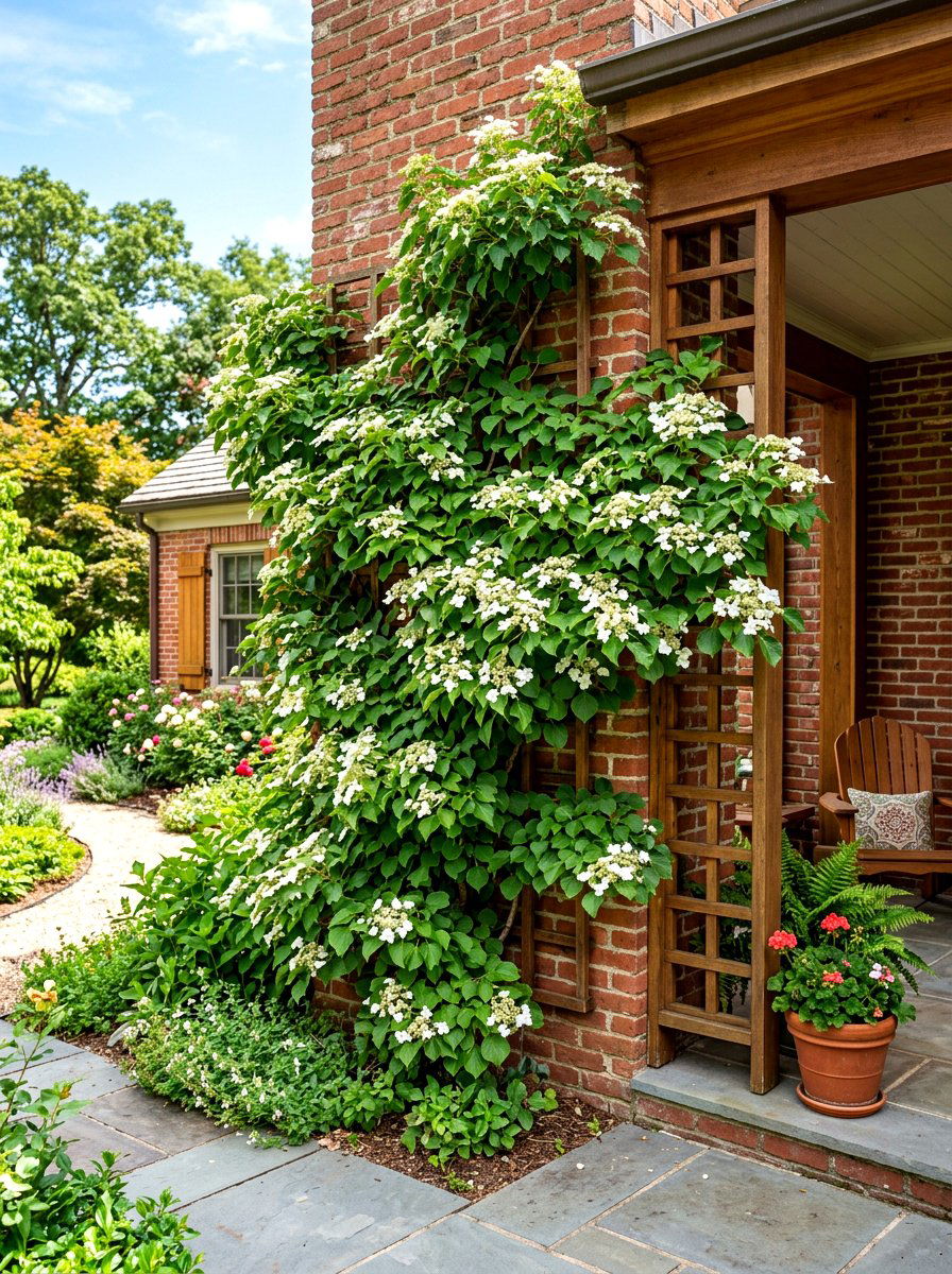 Climbing Hydrangea Wall Accent - 30 front porch hydrangea ideas