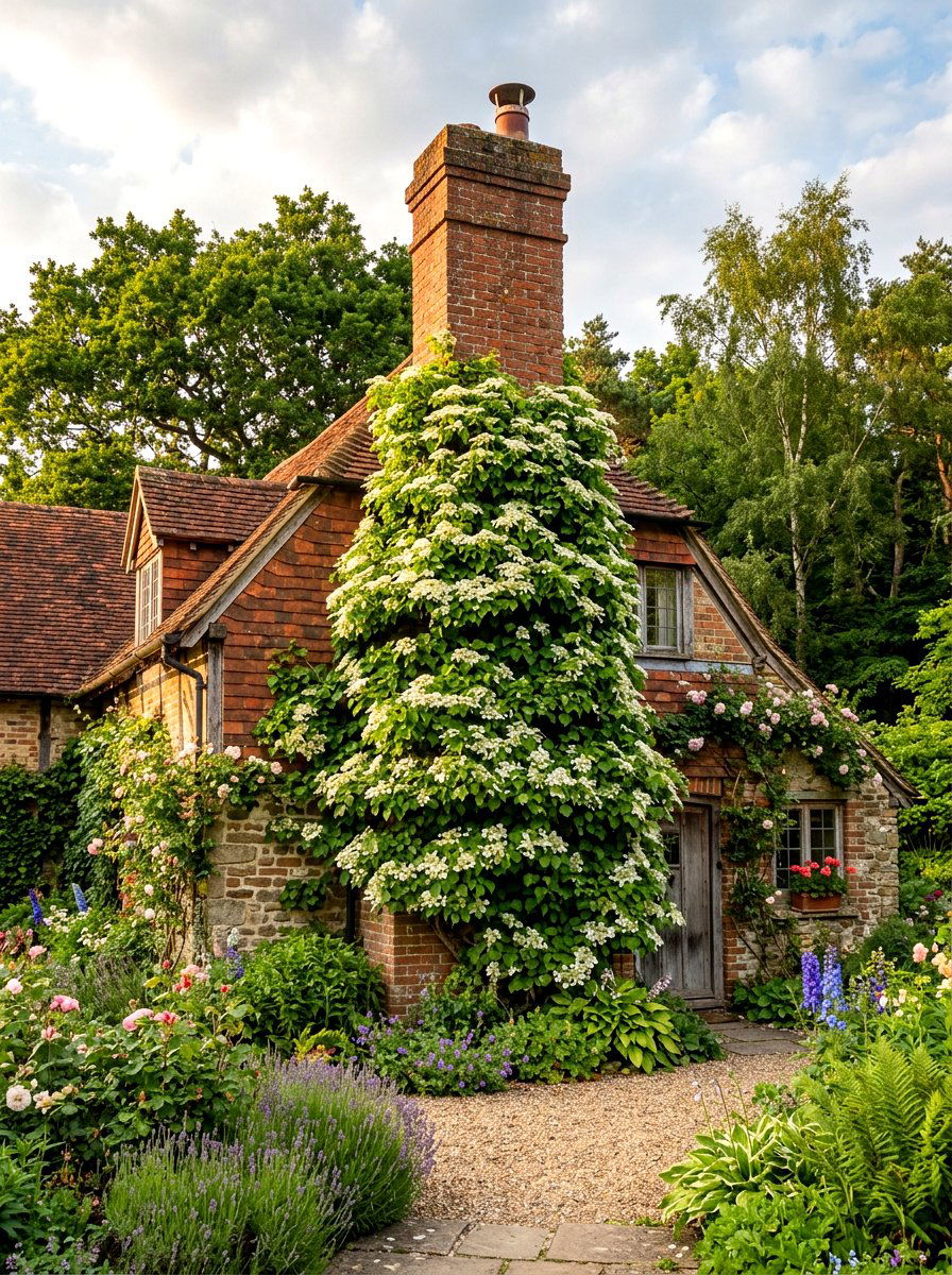 Climbing Hydrangea - 30 hydrangea foundation planting ideas