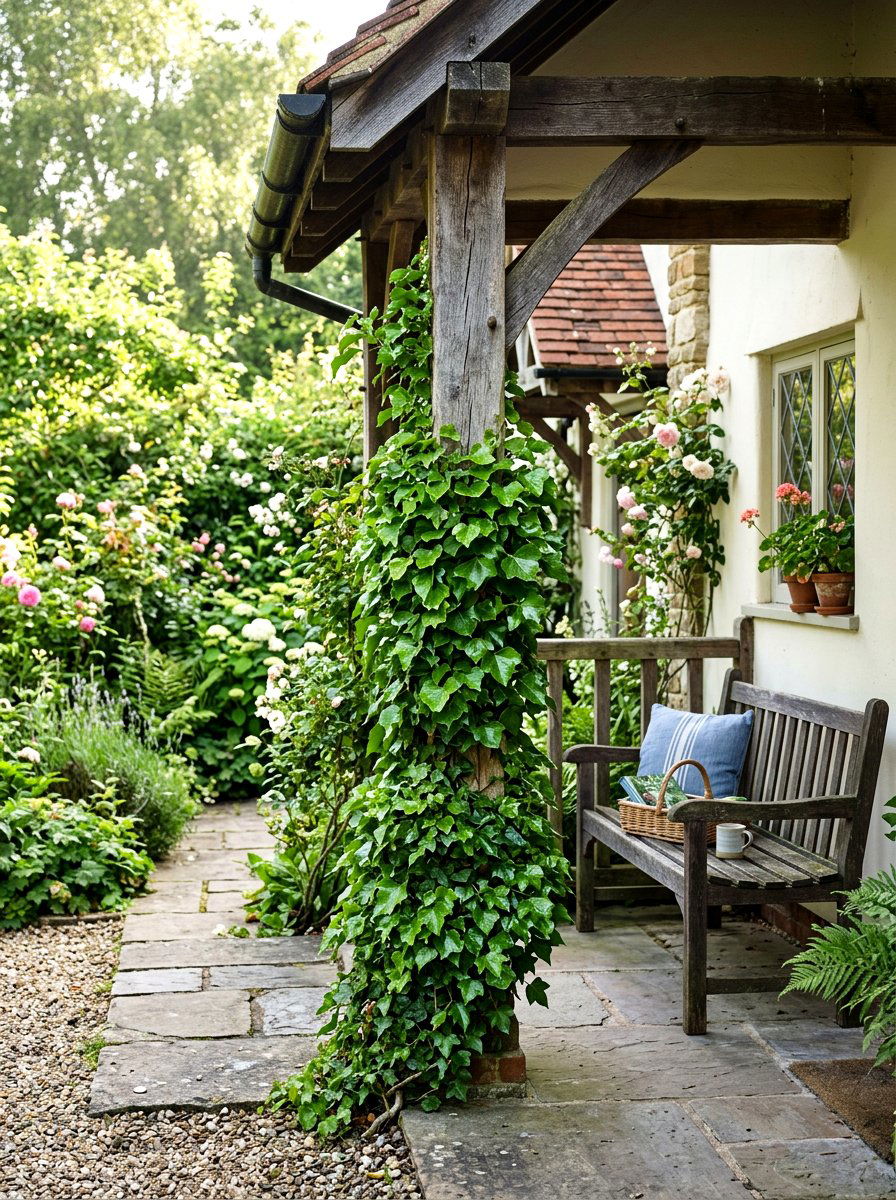 Climbing Ivy Column - 30 porch columns decor ideas