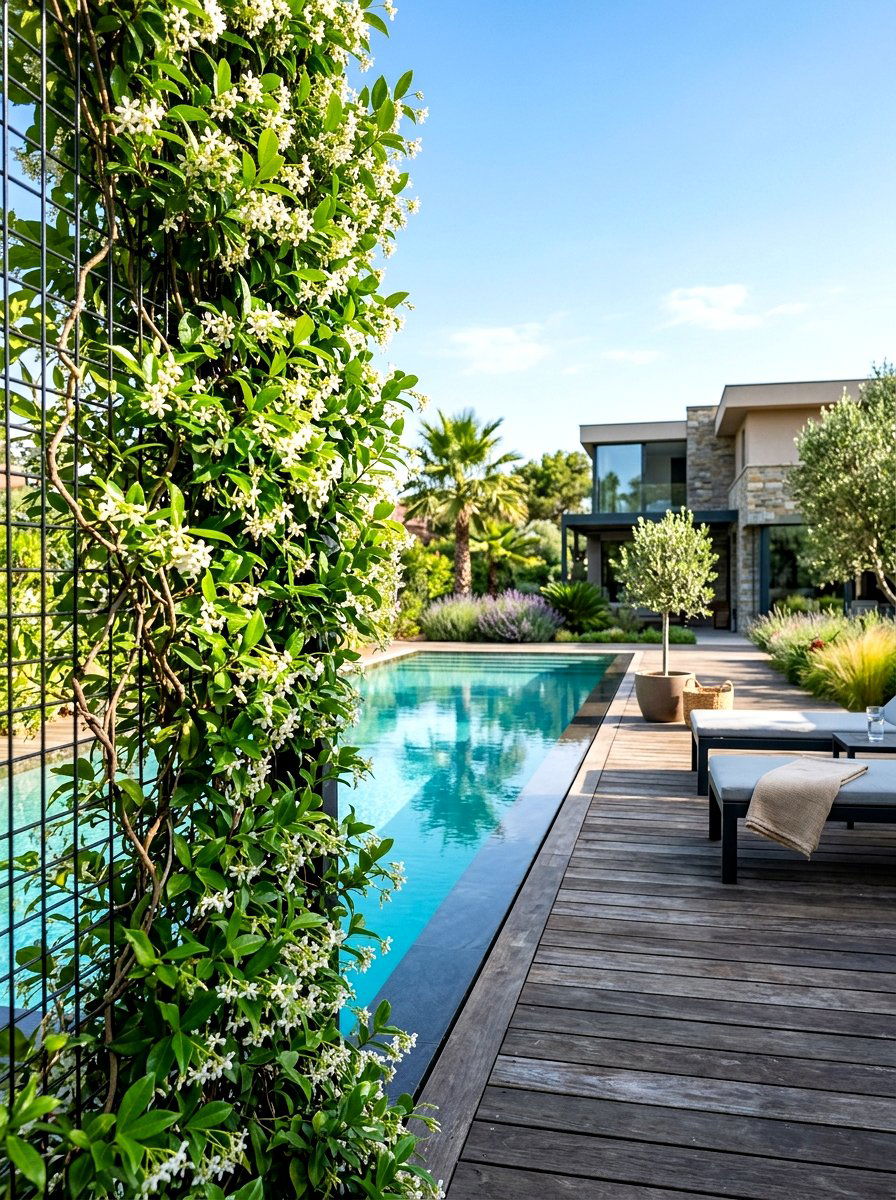 Climbing Jasmine On Mesh Fence - 30 pool fence landscaping ideas