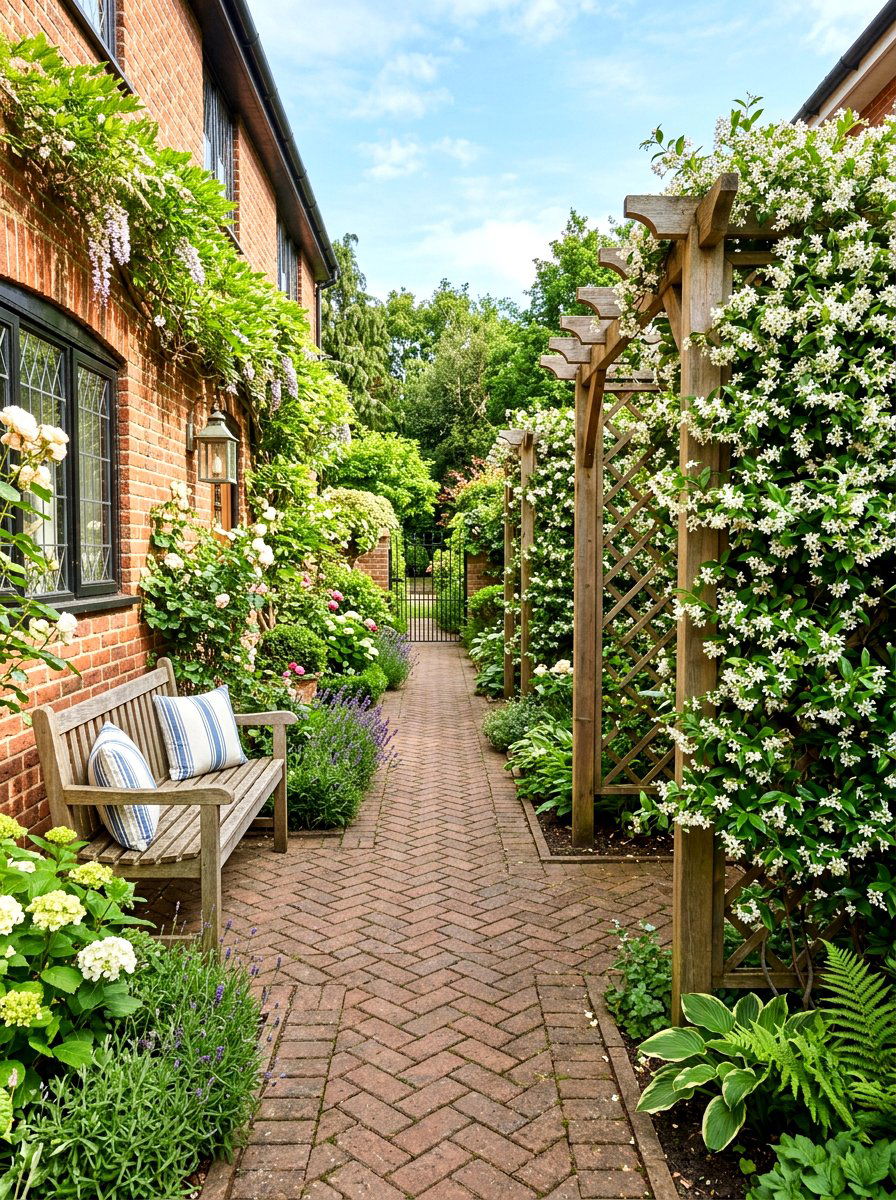 Climbing Jasmine Trellis - 30 side yard privacy ideas