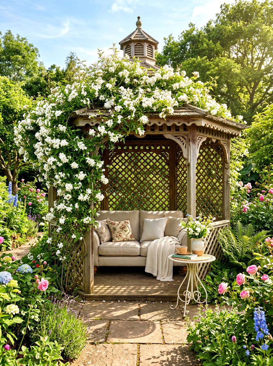 Climbing Jasmine Trellis - 30 gazebo privacy ideas