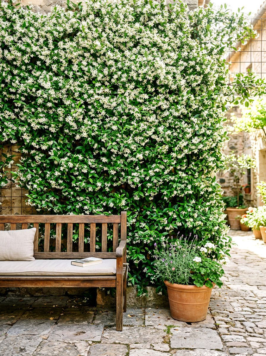 Climbing Jasmine Wall - 30 kitchen courtyard garden ideas