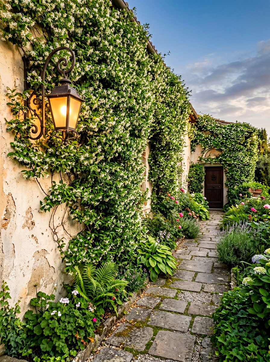 Climbing Jasmine Wall - 30 Tuscan courtyard ideas