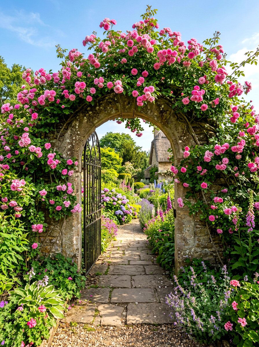 Climbing Rose Arched Entry - 30 Mediterranean garden ideas