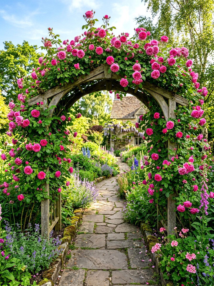 Climbing Rose Archway - 30 backyard rose garden ideas