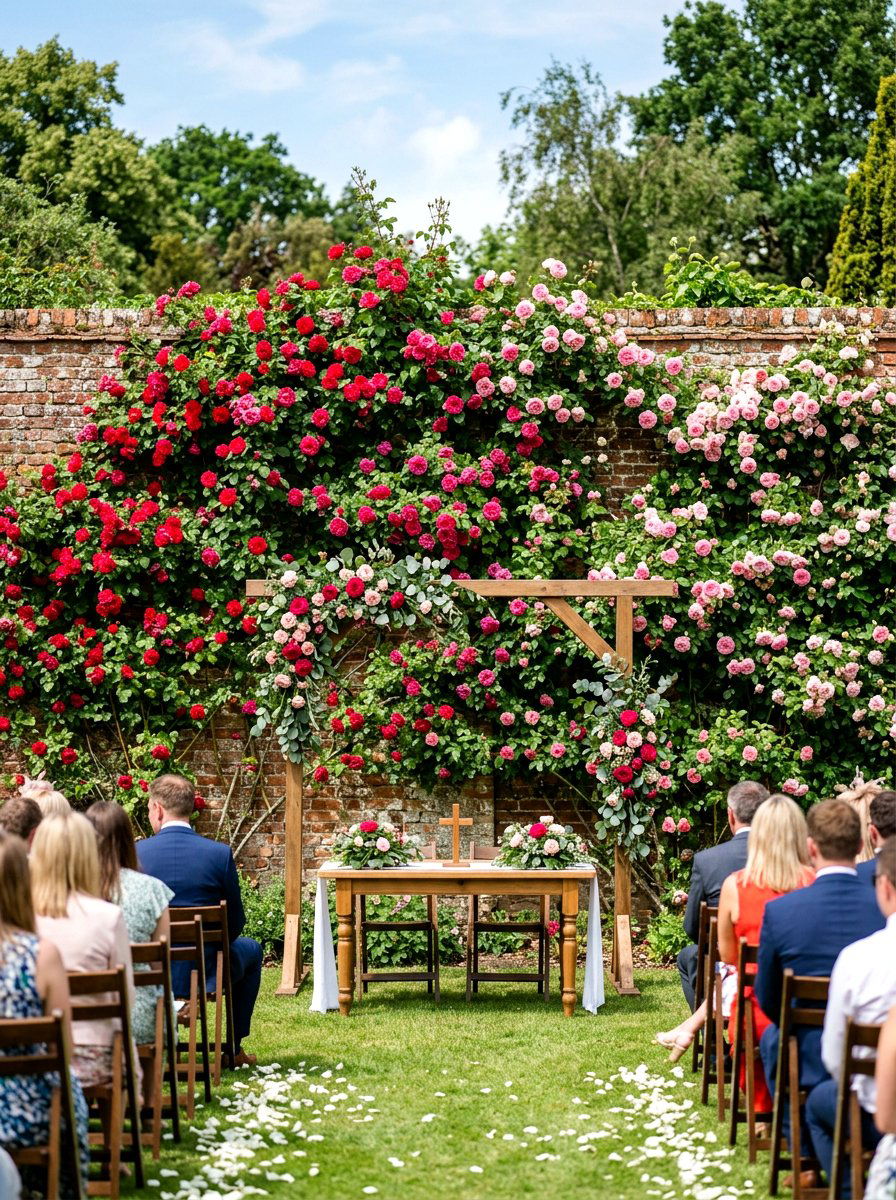 Climbing Rose Ceremony Backdrop - 30 cottage garden wedding ideas