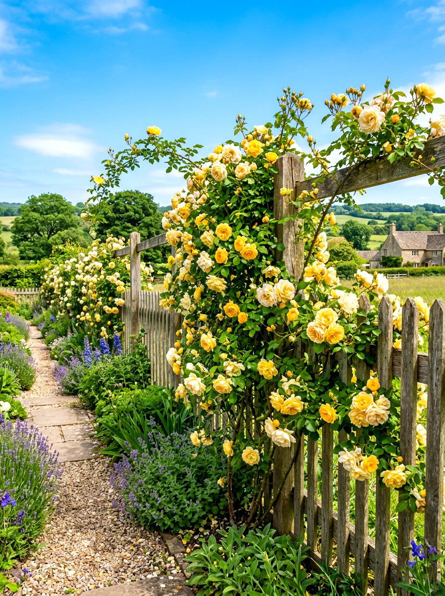 Climbing Rose Fence - 30 cottage rose border ideas