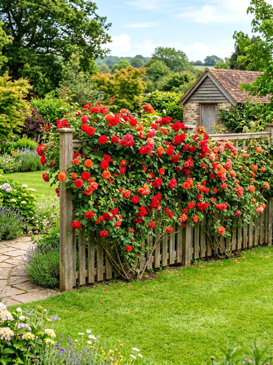 Climbing Rose Fence - 30 backyard rose garden ideas