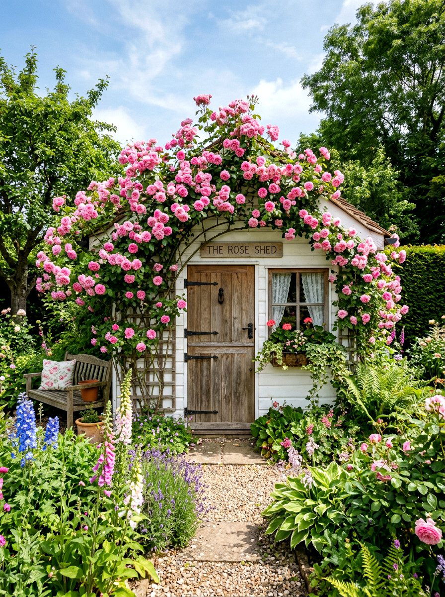 Climbing Rose Shed - 30 cottage shed ideas