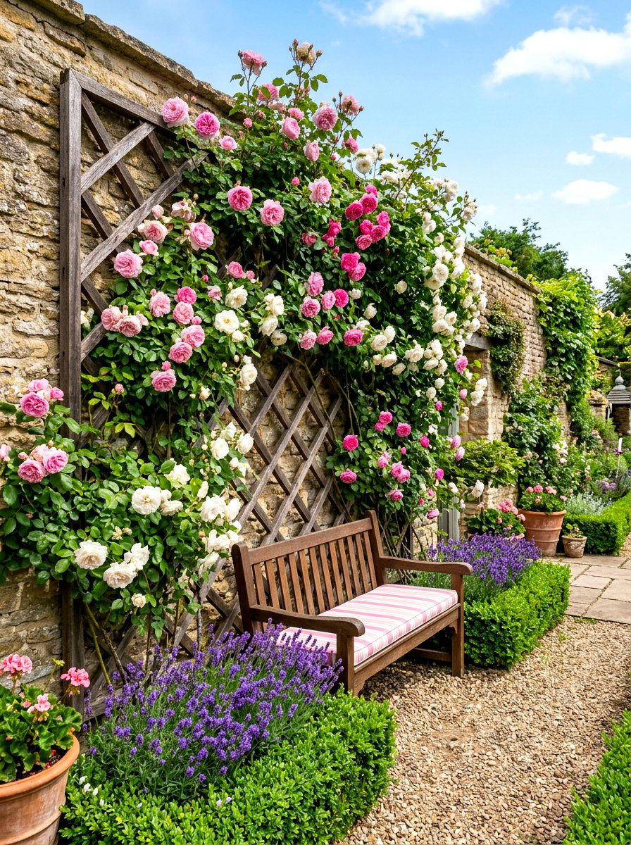 Climbing Rose Trellis - 30 cloister garden ideas