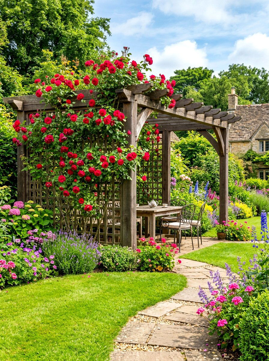 Climbing Rose Trellis - 30 pergola privacy wall ideas