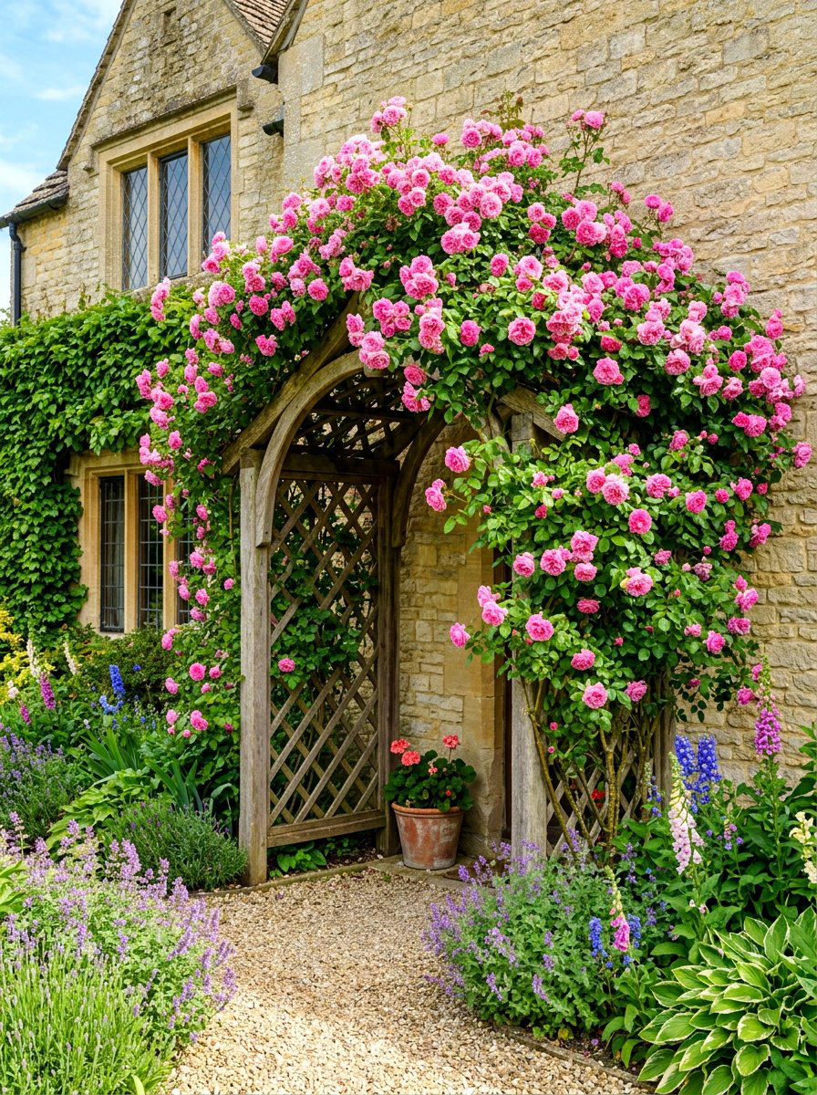Climbing Rose Trellis - 30 English manor exterior ideas