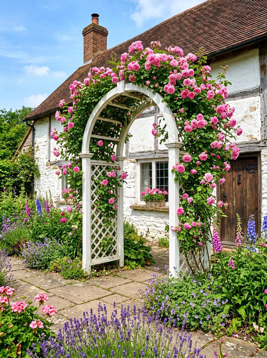 Climbing Rose Trellis - 30 farmhouse front yard ideas