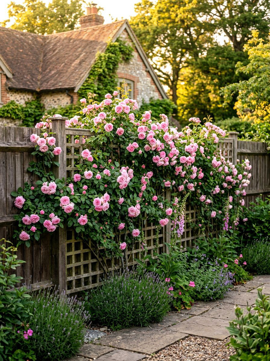 Climbing Rose Trellis - 30 fence border ideas
