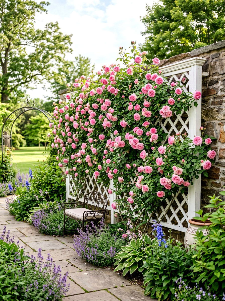 Climbing Rose Trellis Wall - 30 vertical garden privacy wall ideas