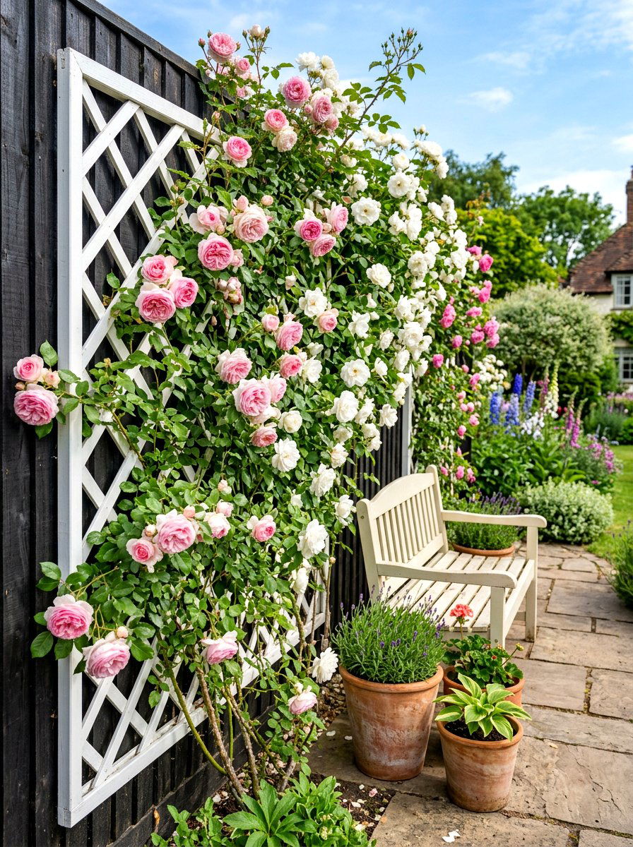 Climbing Roses On Trellis - 30 fence line landscaping ideas