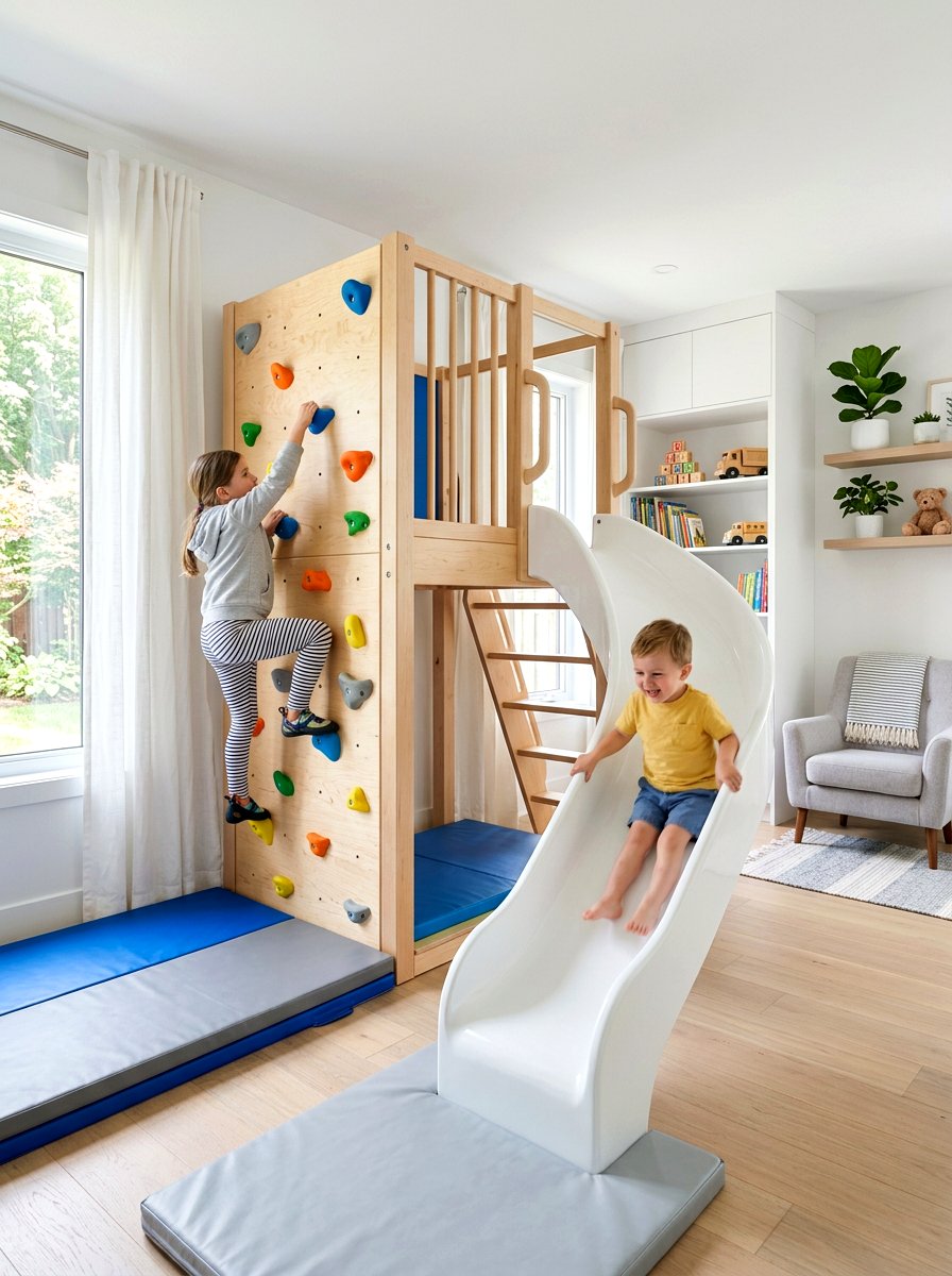 Climbing Wall With Slide - 30 climbing wall playroom ideas