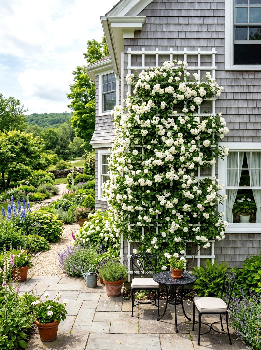Climbing White Roses - 30 Hamptons backyard ideas
