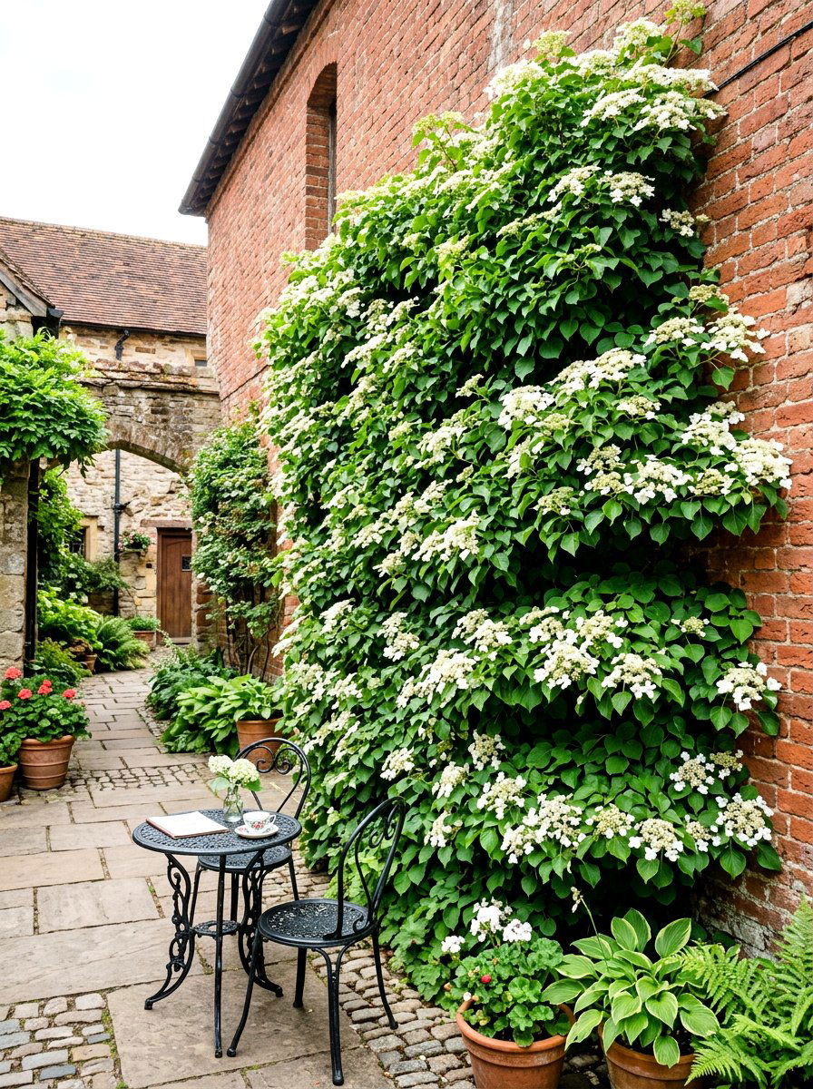 Climbing hydrangea wall cover - 30 hydrangea hedge ideas