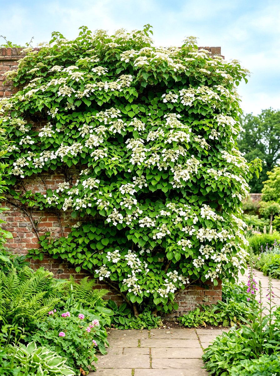 Climbing hydrangea wall - 30 hydrangea border ideas