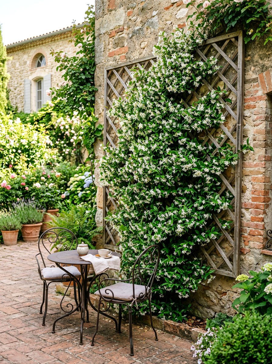Climbing jasmine trellis - 30 tiny courtyard garden ideas