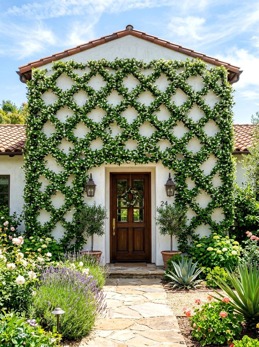 Climbing jasmine wall - 30 formal front garden ideas