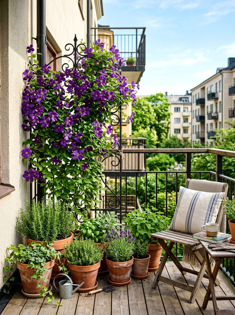Climbing plant trellis - 30 apartment deck ideas