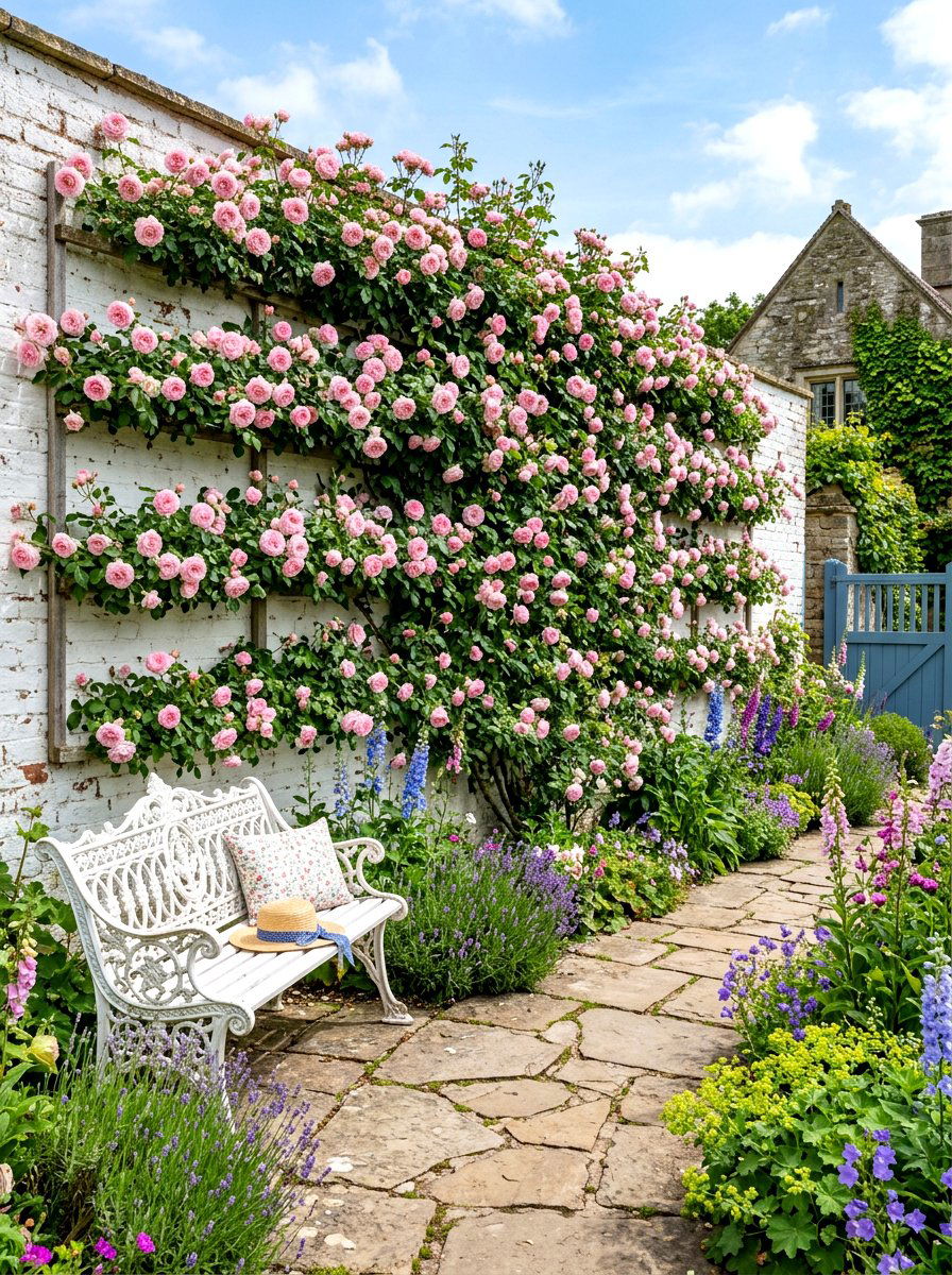 Climbing rose espalier - 30 espalier wall garden ideas