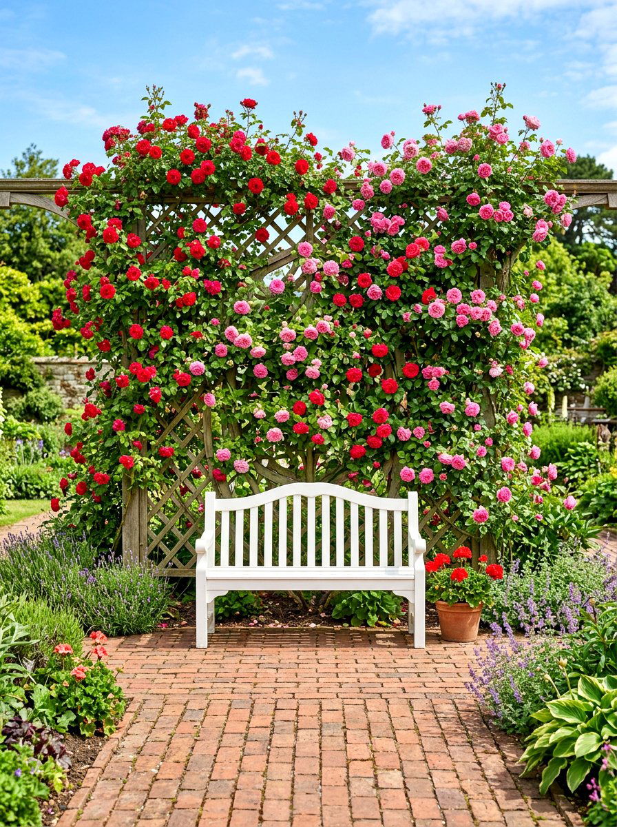 Climbing rose lattice - 30 lattice screen patio ideas