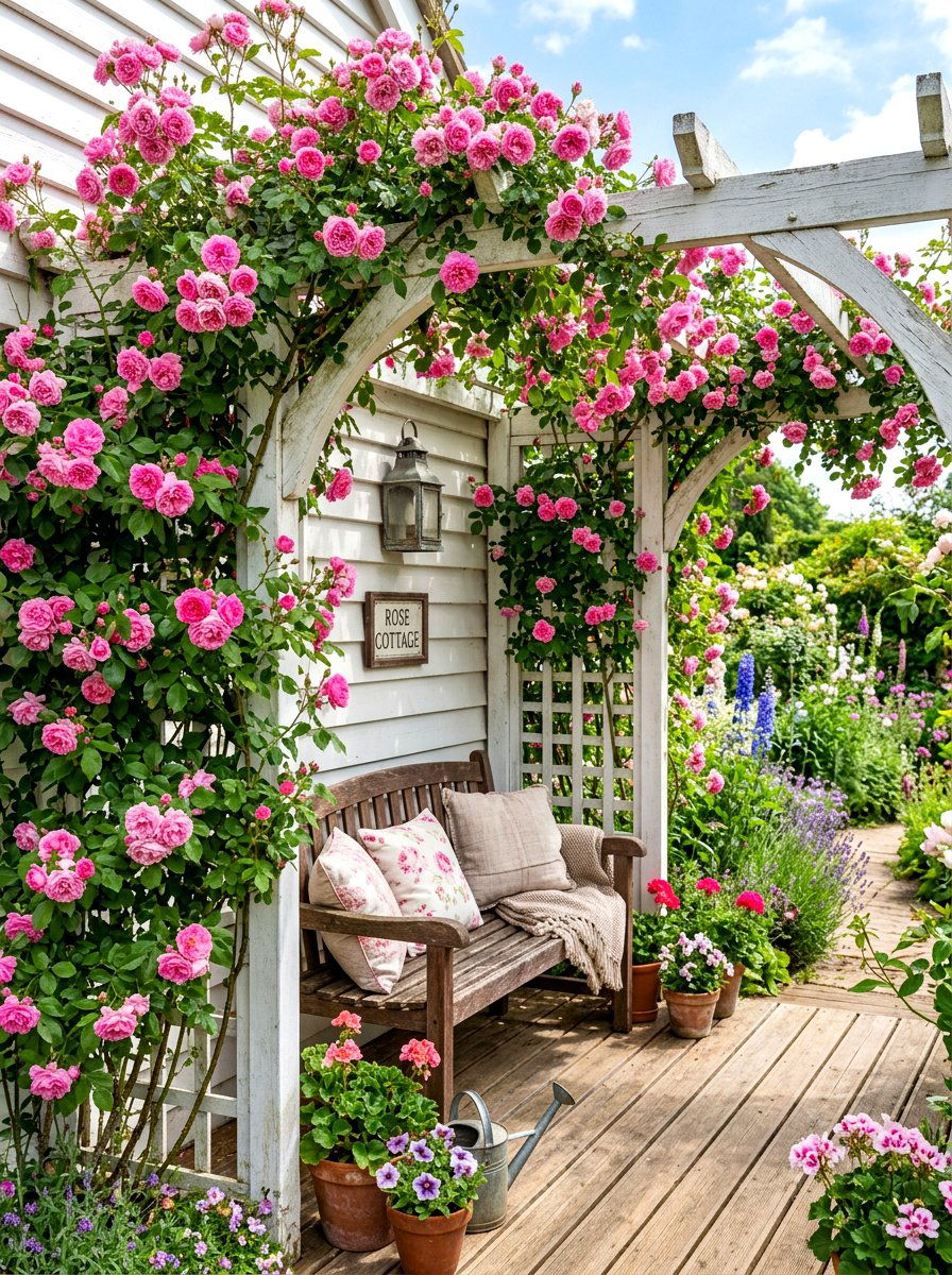 Climbing rose trellis - 30 country porch decor ideas