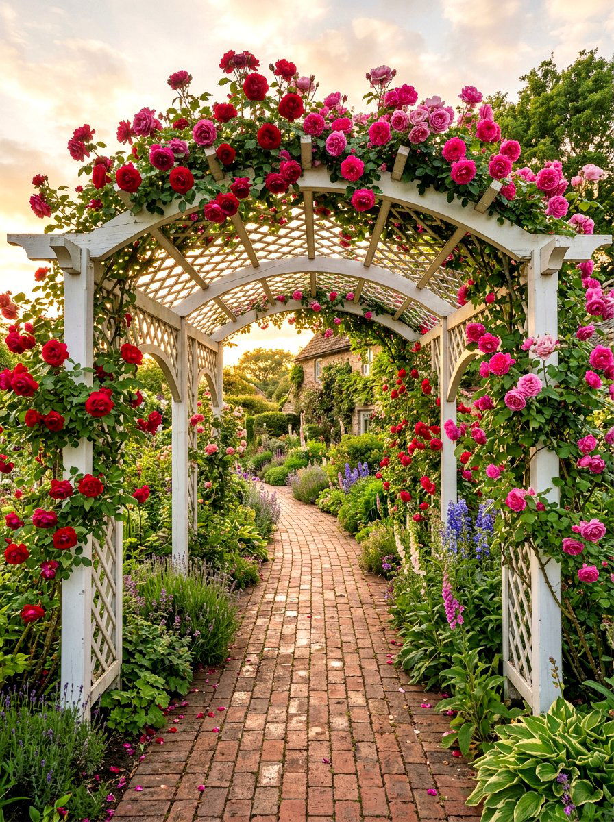 Climbing rose trellis pergola walkway - 30 pergola walkway ideas