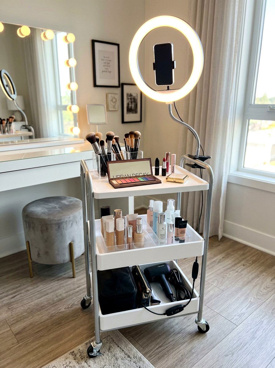 Clip On Selfie Light For Vanity Cart - 30 beauty cart organization ideas